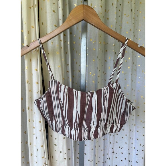 Lemlem + H&M Women's Linen Blend Stripe Elastic Hem Adjustable Strap Crop Top XS - Picture 4 of 9